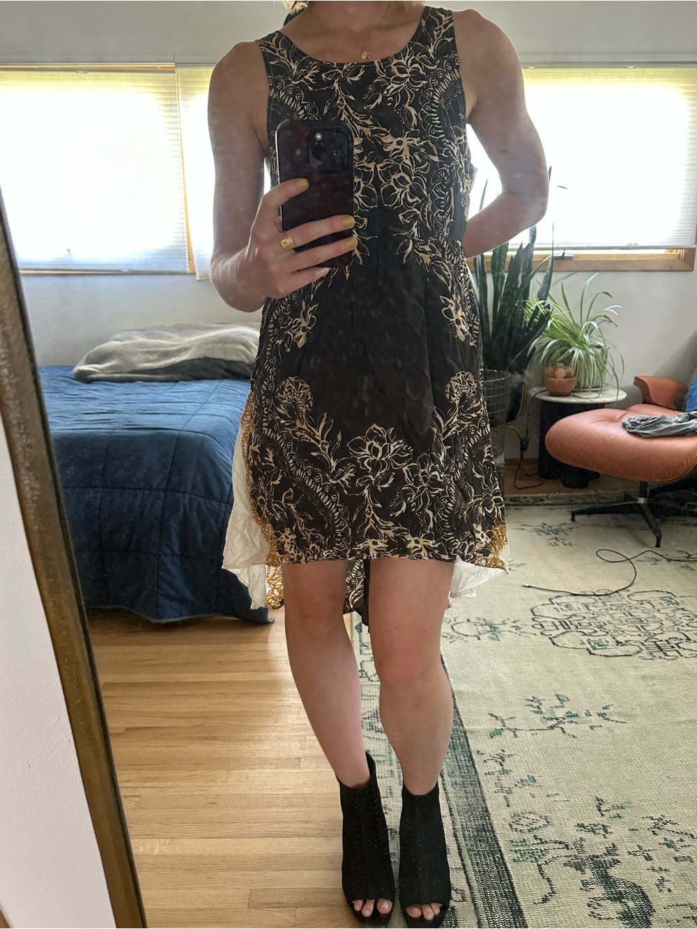 Free People High Dark Grey and Yellow low dress